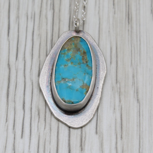 Kingman AZ Turquoise and Reclaimed Sterling Silver Necklace