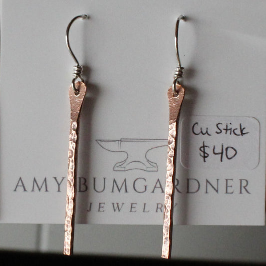 Hammered Copper Stick Earrings