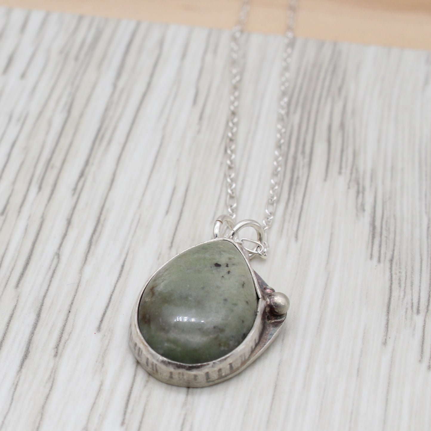 Hand Cut Mystery Stone and Silver Necklace