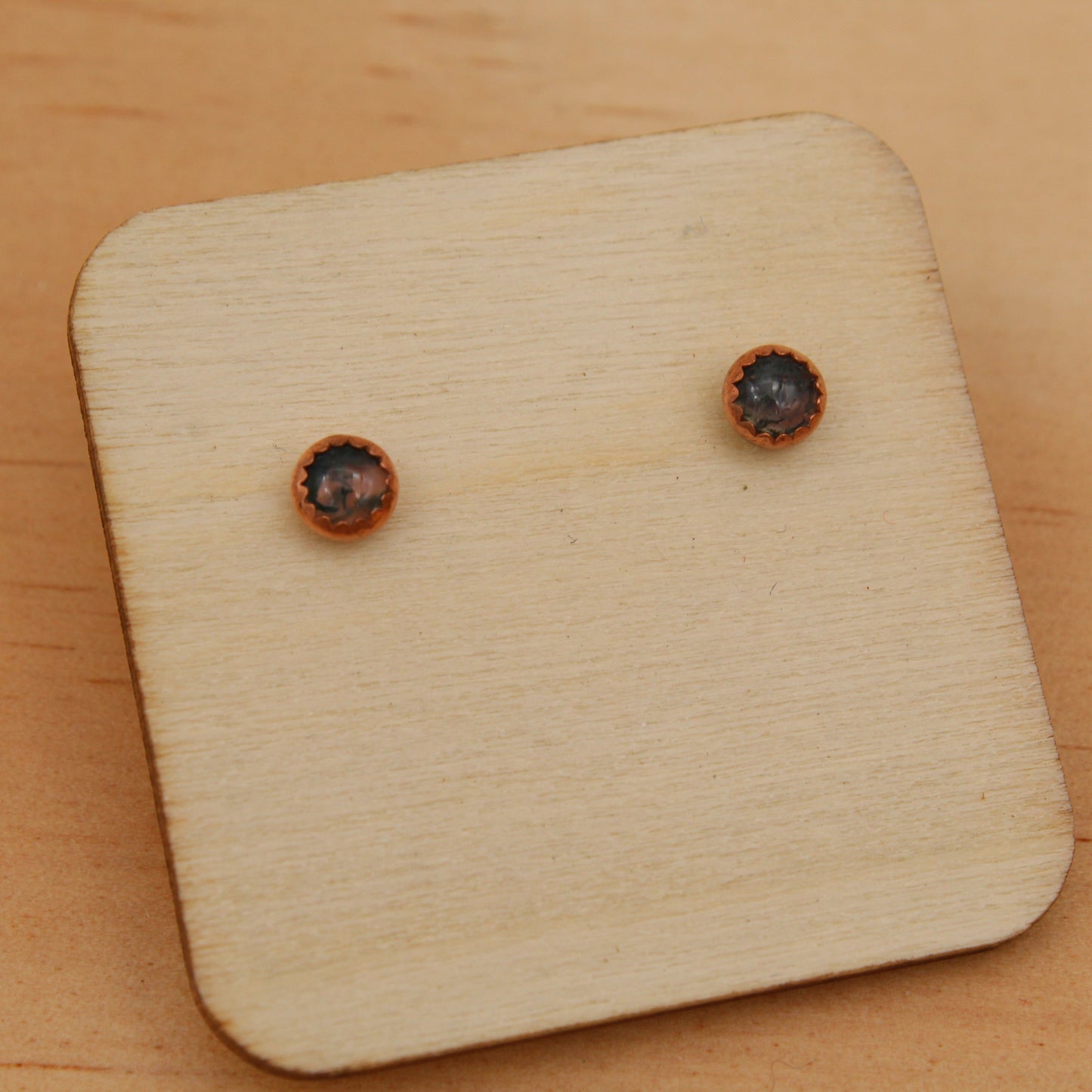 Black Moonstone Studs - Silver or Copper Setting