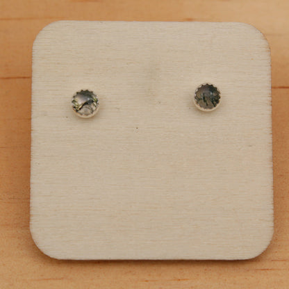 Gemstone Stud Earrings with Serrated Setting