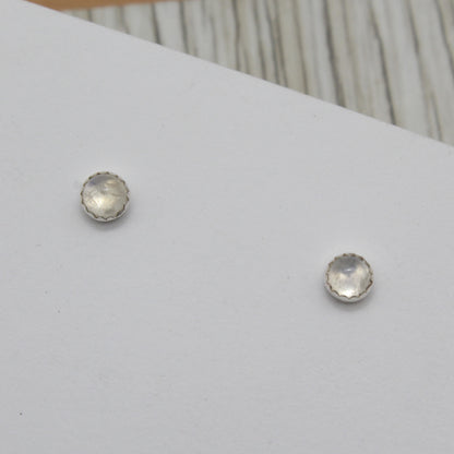 Gemstone Stud Earrings with Serrated Setting