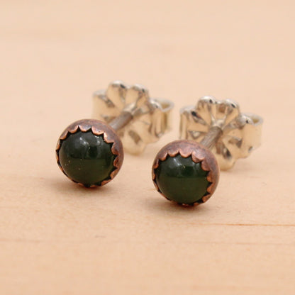 #3098 Nephrite Jade and Copper Studs