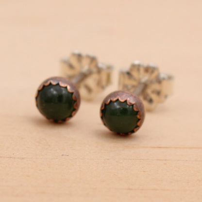 #3098 Nephrite Jade and Copper Studs