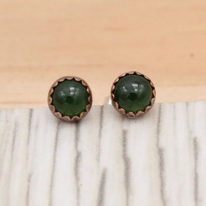 #3098 Nephrite Jade and Copper Studs