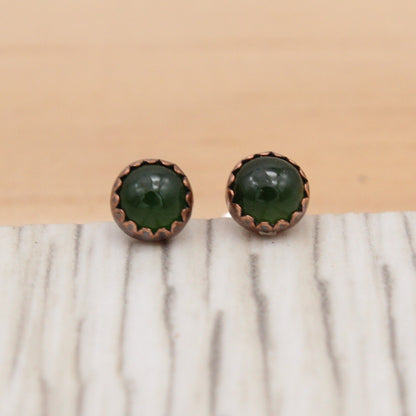 #3098 Nephrite Jade and Copper Studs