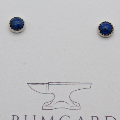 #3027 Denim Lapis Stud Earrings with Serrated Setting