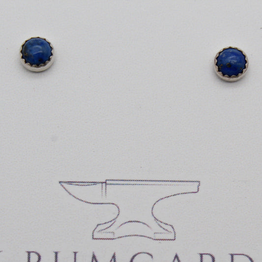 #3027 Denim Lapis Stud Earrings with Serrated Setting