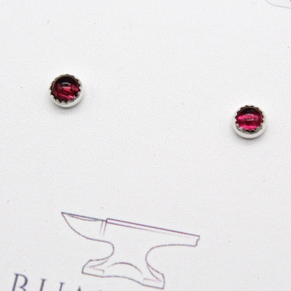 Gemstone Stud Earrings with Serrated Setting