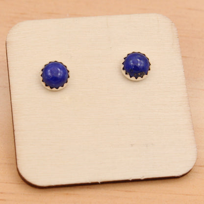 #3035 Lapis Studs - 6mm in Serrated Setting