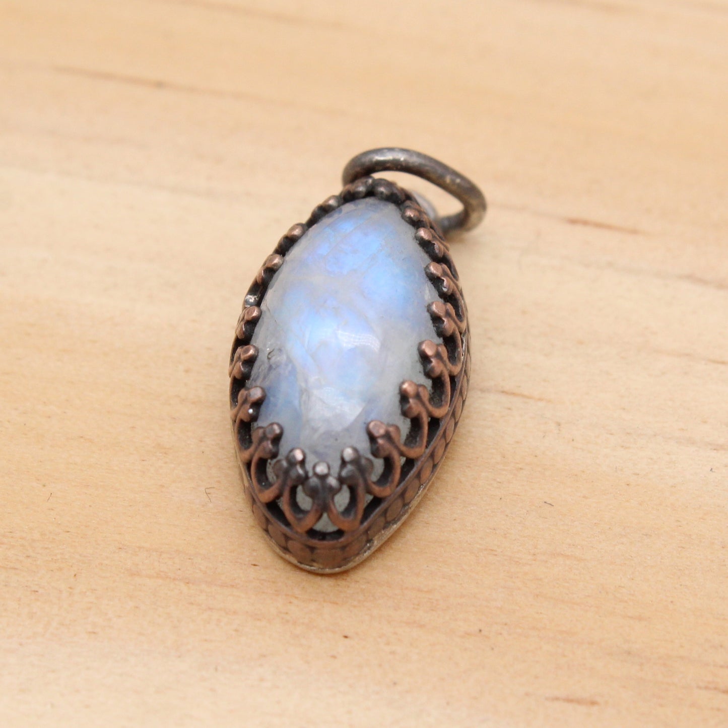 Rainbow Moonstone, Copper and Silver Pendant
