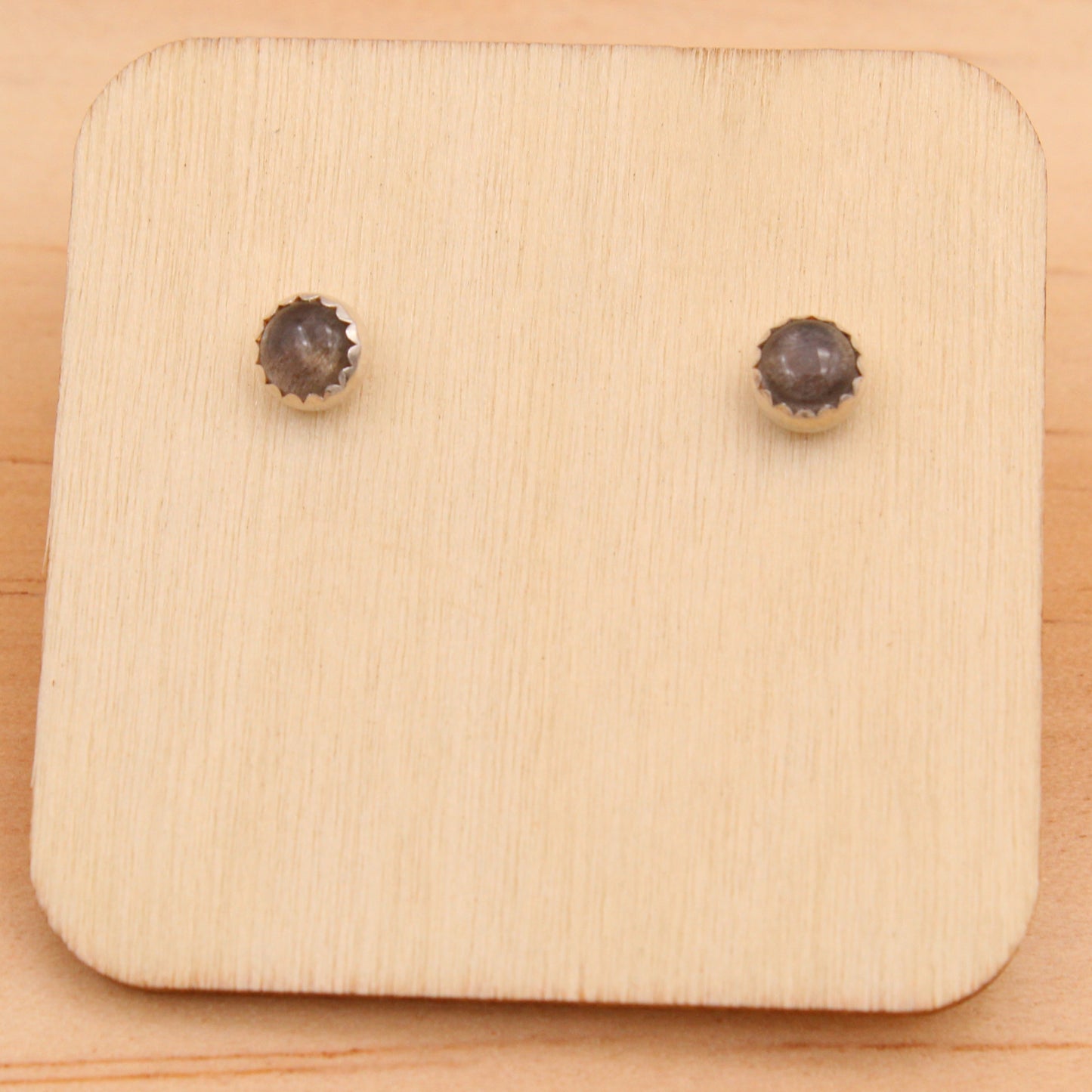 Black Moonstone Studs - Silver or Copper Setting