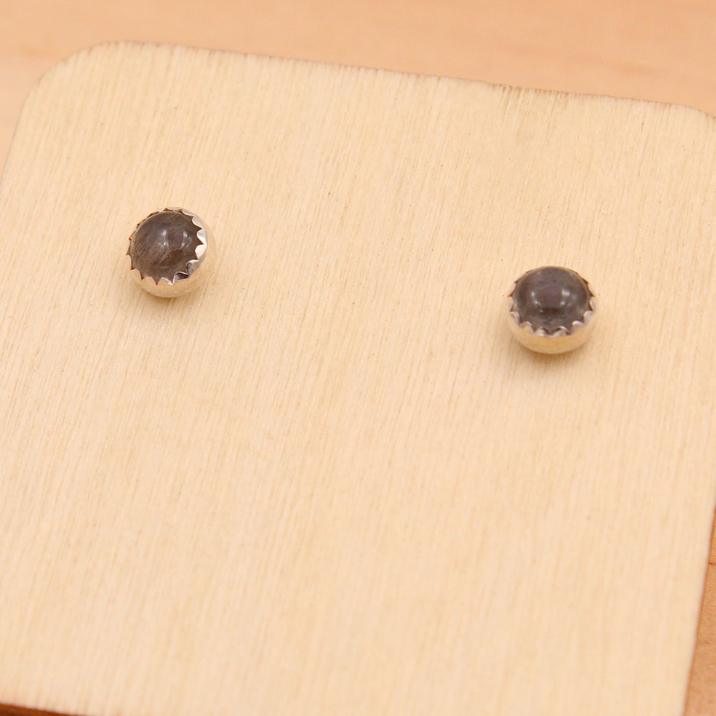 Black Moonstone Studs - Silver or Copper Setting