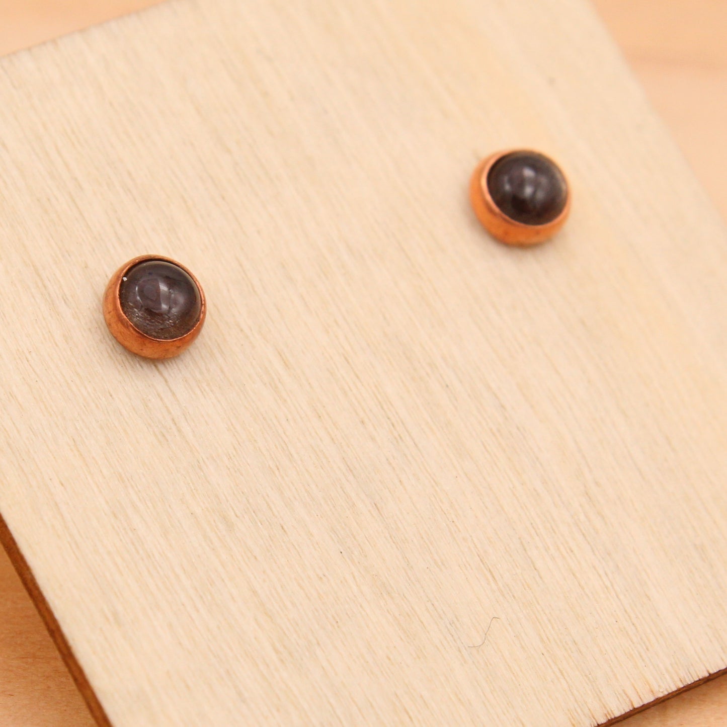 Black Moonstone Studs - Silver or Copper Setting