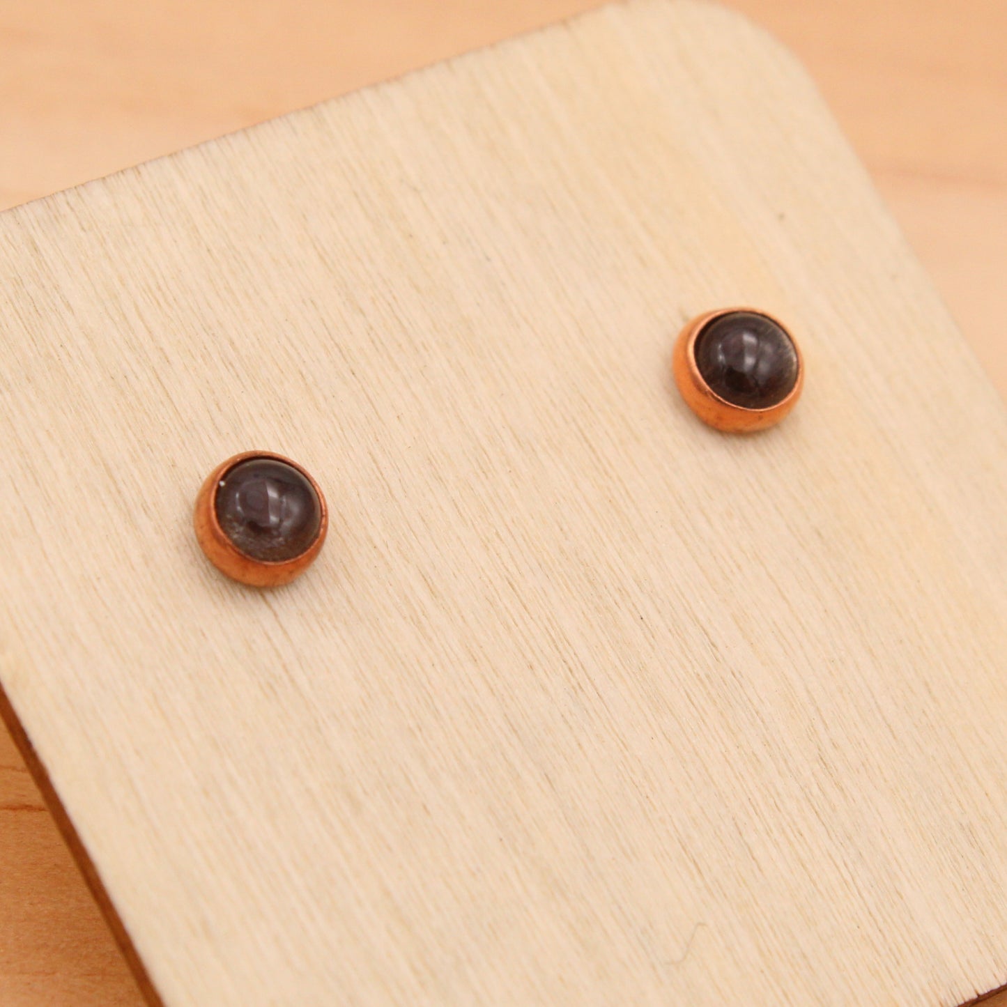 Black Moonstone Studs - Silver or Copper Setting