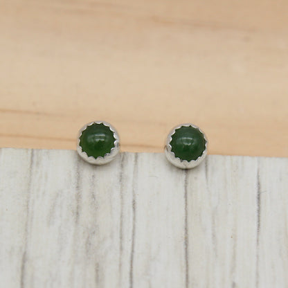 Gemstone Stud Earrings with Serrated Setting