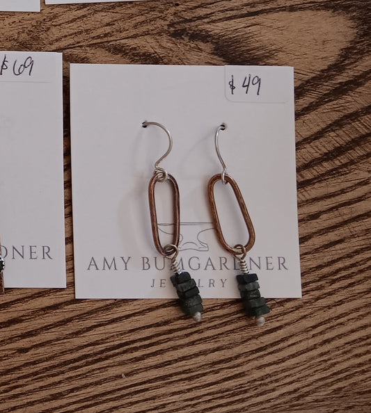 Moss Agate and Copper Earrings