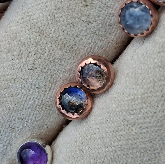 Labradorite Stud Earrings with Copper Serrated Setting