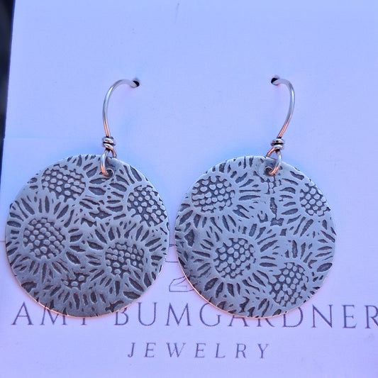 Sunflower Silver Dangle Earrings