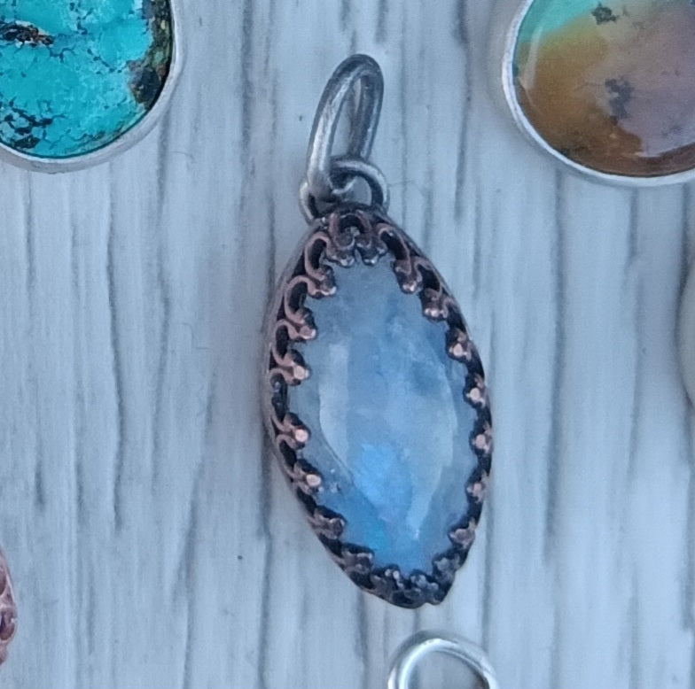 Rainbow Moonstone, Copper and Silver Pendant