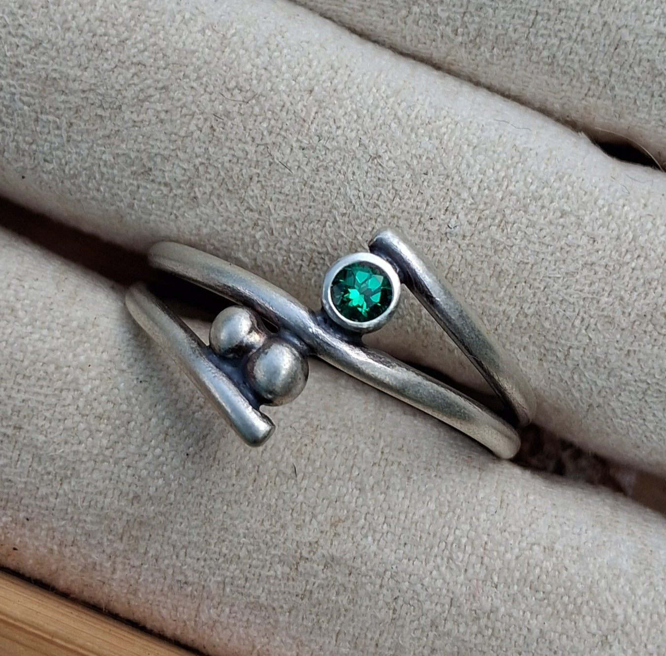 Size 8.5 Lab Grown Emerald and Sterling Silver Ring