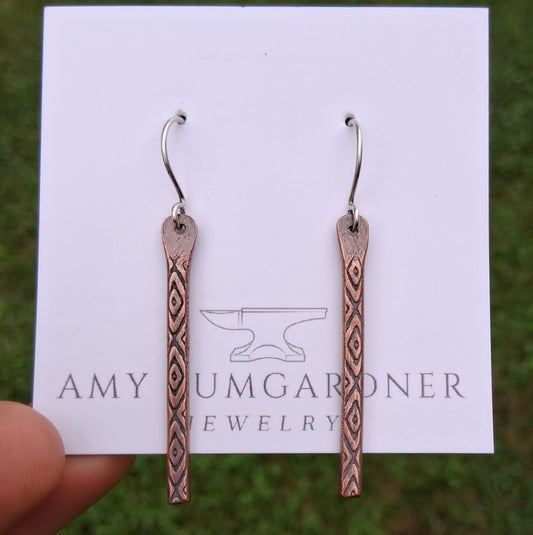 Reclaimed Copper Stick Earrings