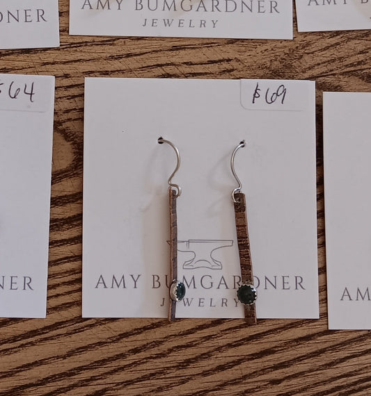 Moss Agate and Copper stick earrings