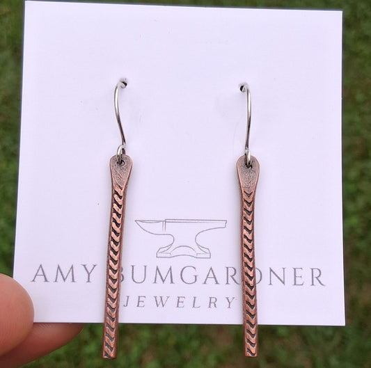 Reclaimed Copper Stick Earrings