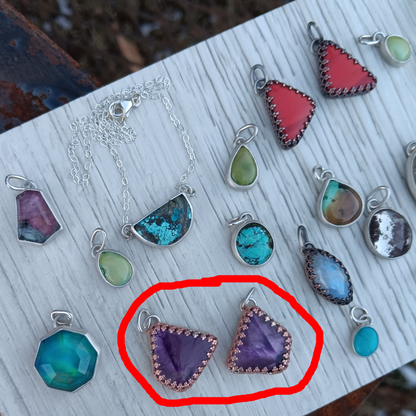 Trapiche Amethyst, Copper, and Silver Pendant (Choose 1)