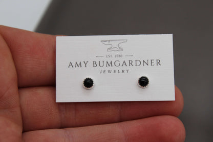 Gemstone Stud Earrings with Serrated Setting