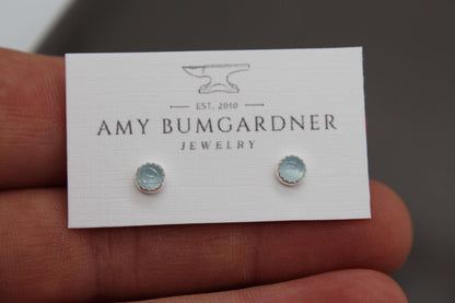 Gemstone Stud Earrings with Serrated Setting