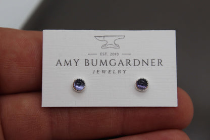 Gemstone Stud Earrings with Serrated Setting