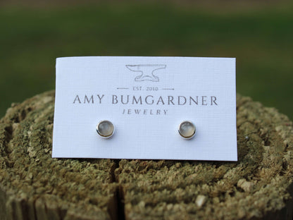 #3010 Gray Moonstone Stud Earrings with Smooth Setting