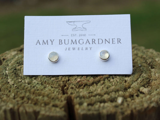 #3003 Rainbow Moonstone Stud Earrings with Smooth Setting