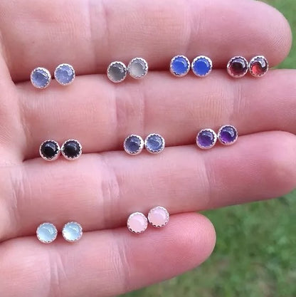 4mm Aquamarine Stud Earrings with Serrated Setting