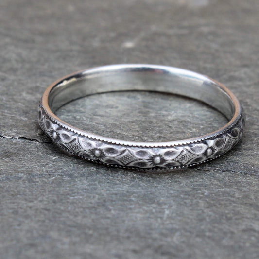 Floral Sterling Silver Ring Band