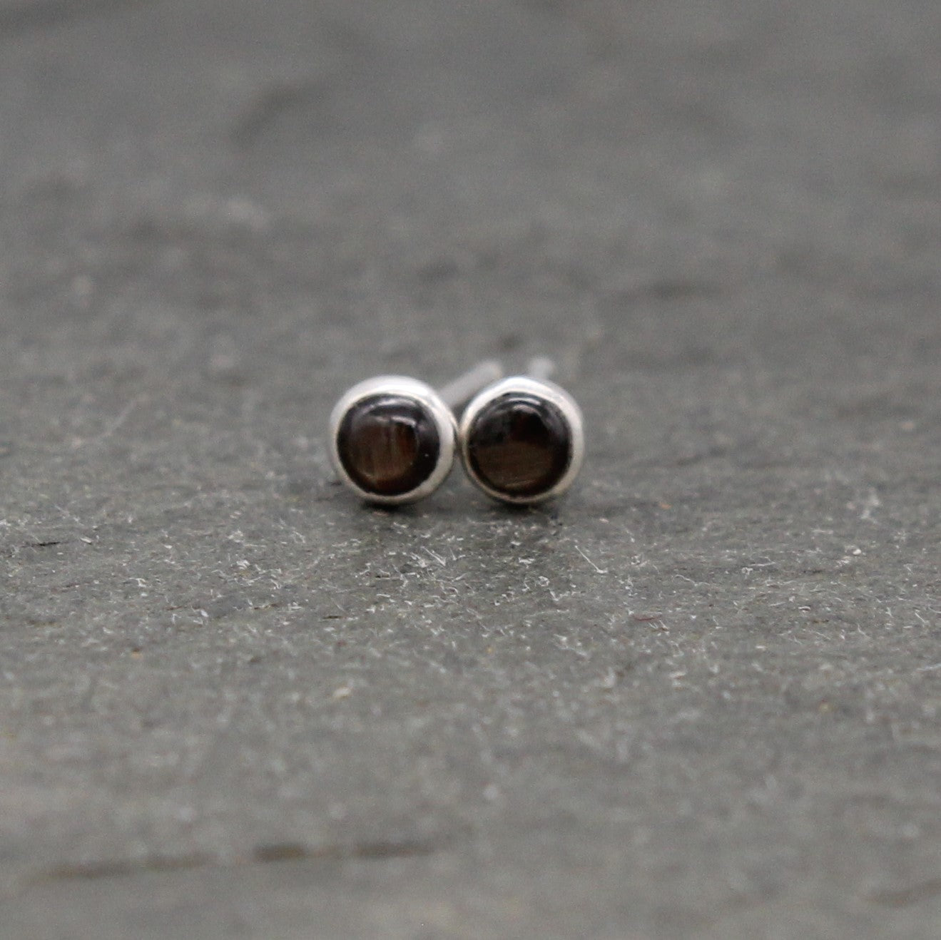 Small Black Star Sapphire Stud Earrings