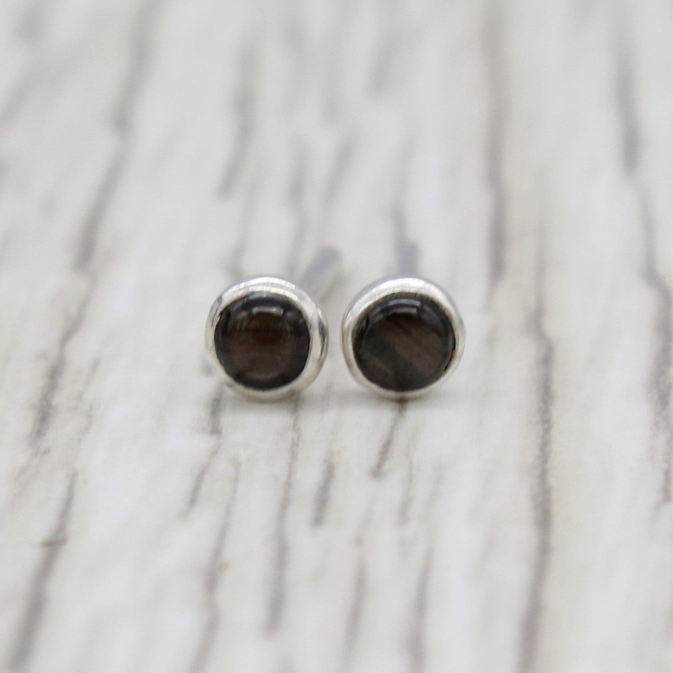 Small Black Star Sapphire Stud Earrings