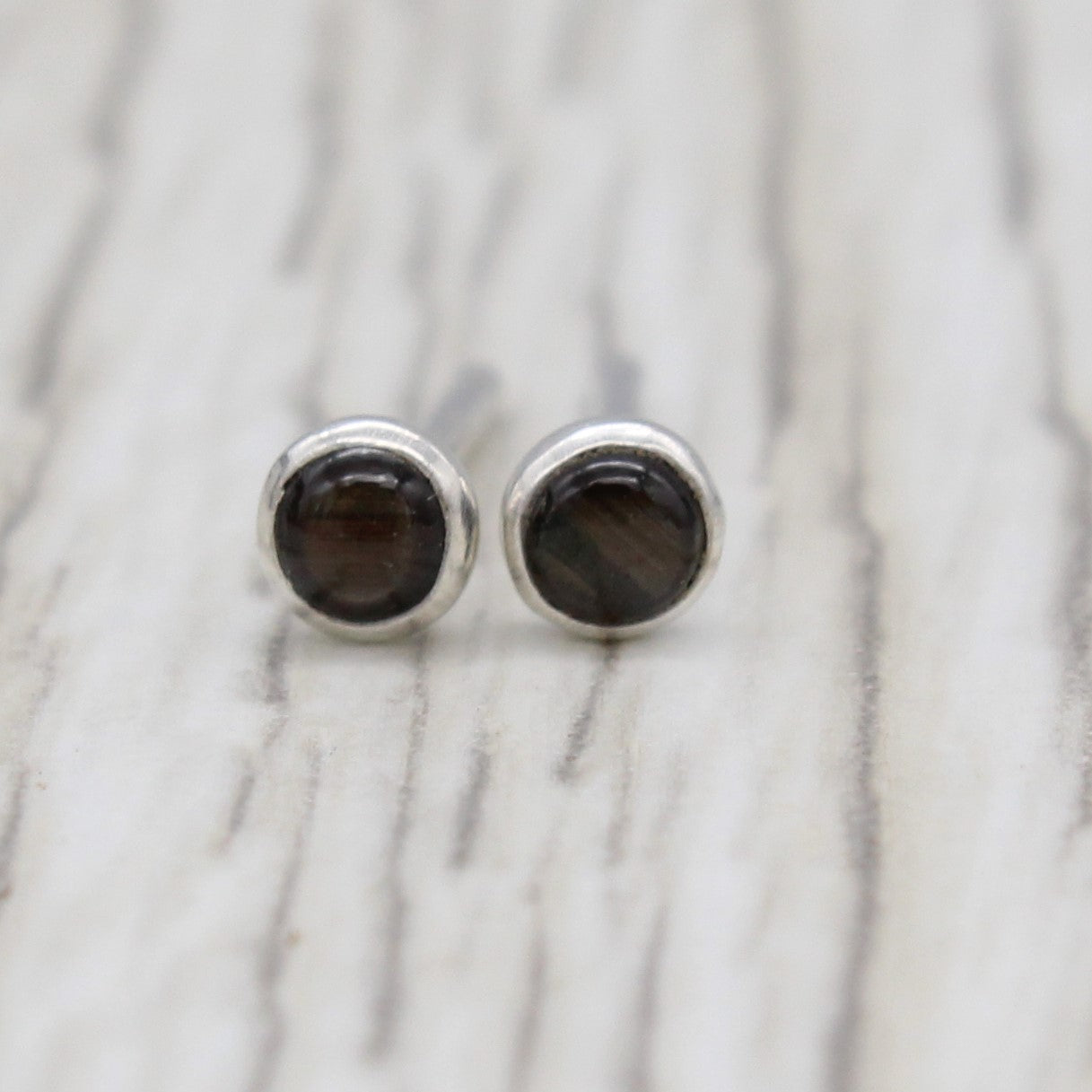 Small Black Star Sapphire Stud Earrings