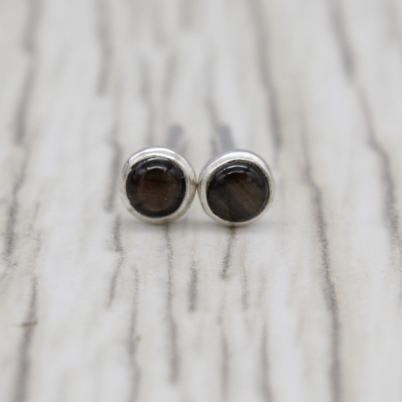 Small Black Star Sapphire Stud Earrings