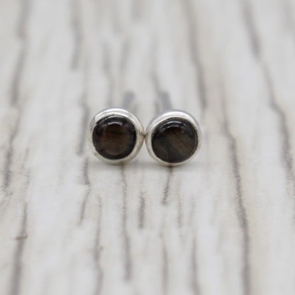 #3081 Small Black Star Sapphire Stud Earrings