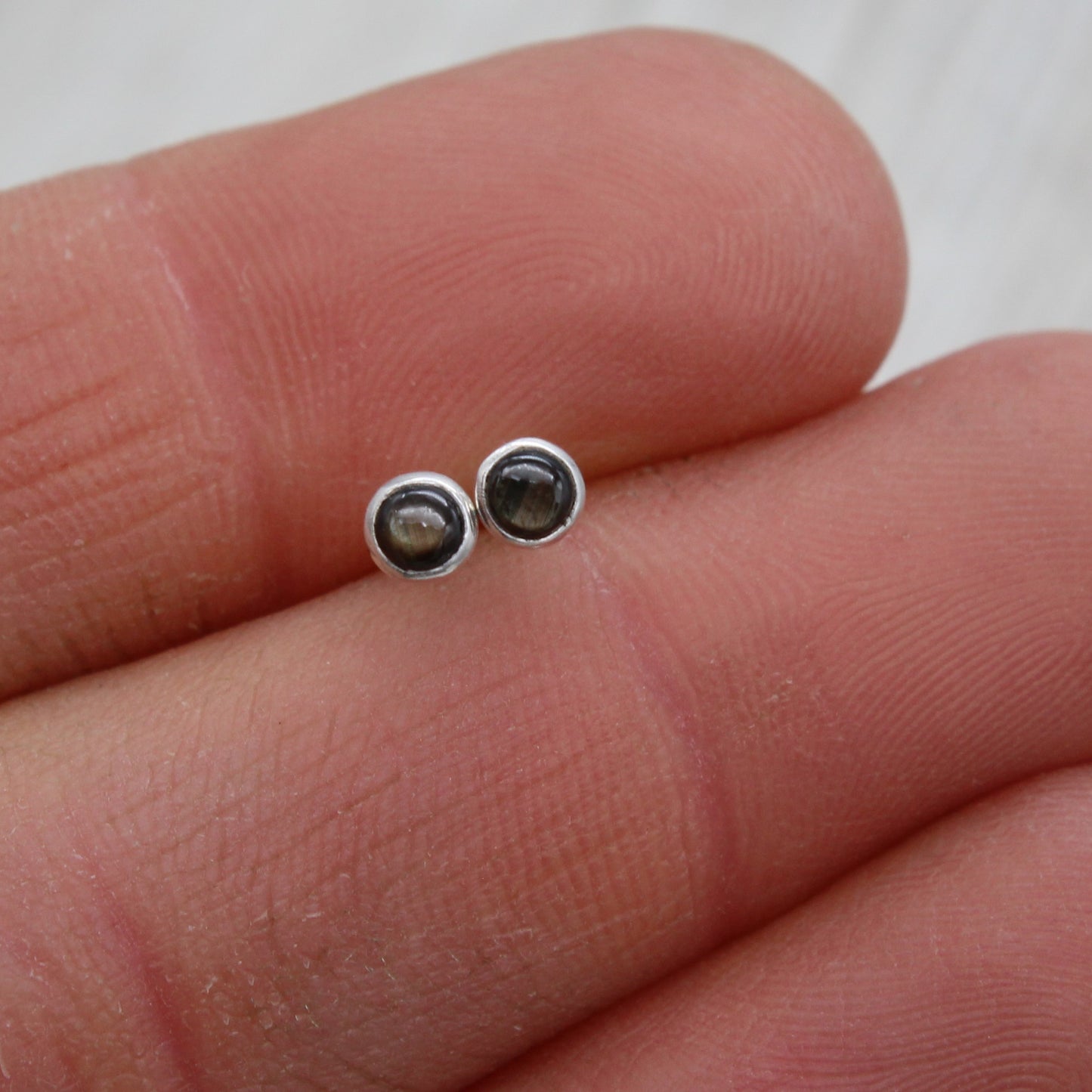 Small Black Star Sapphire Stud Earrings