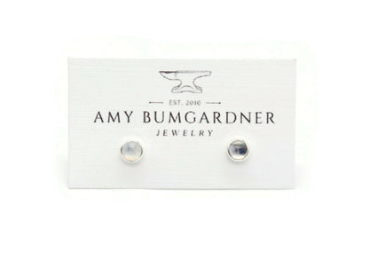 Rainbow Moonstone Stud Earrings with Smooth Setting