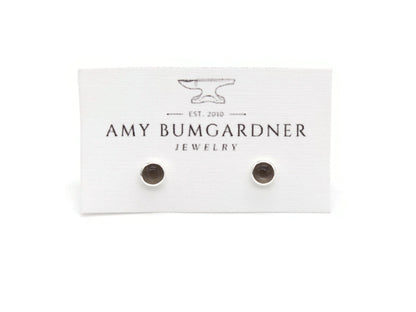 #3010 Gray Moonstone Stud Earrings with Smooth Setting